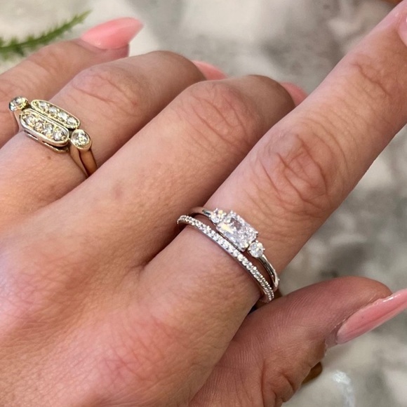 Swarovski Ring Set 2 Rings Silver White Rhodium Unique Cut/Eternity Band - Picture 11 of 14